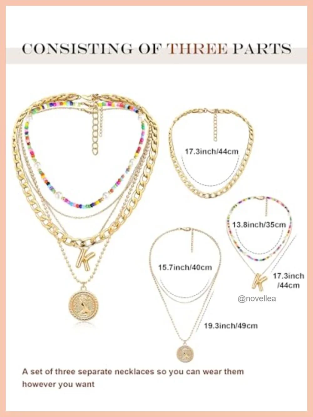 Layered Initial Necklace Set Chunky Chain Beaded Choker Costume Jewelry Brass